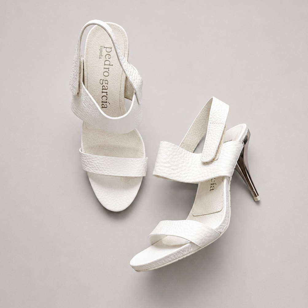 Pedro Garcia Leather Slingback Chrome Heels Shoes Womens Eu40/Us10 White